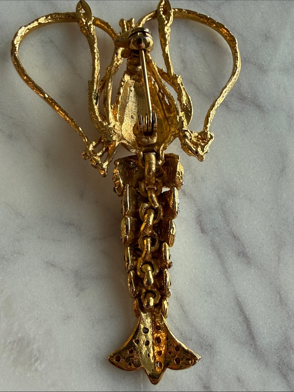 Offer! Vintage gold rhinestone brooch articulated lobster crawfish prawn shrimp - Picture 6 of 8